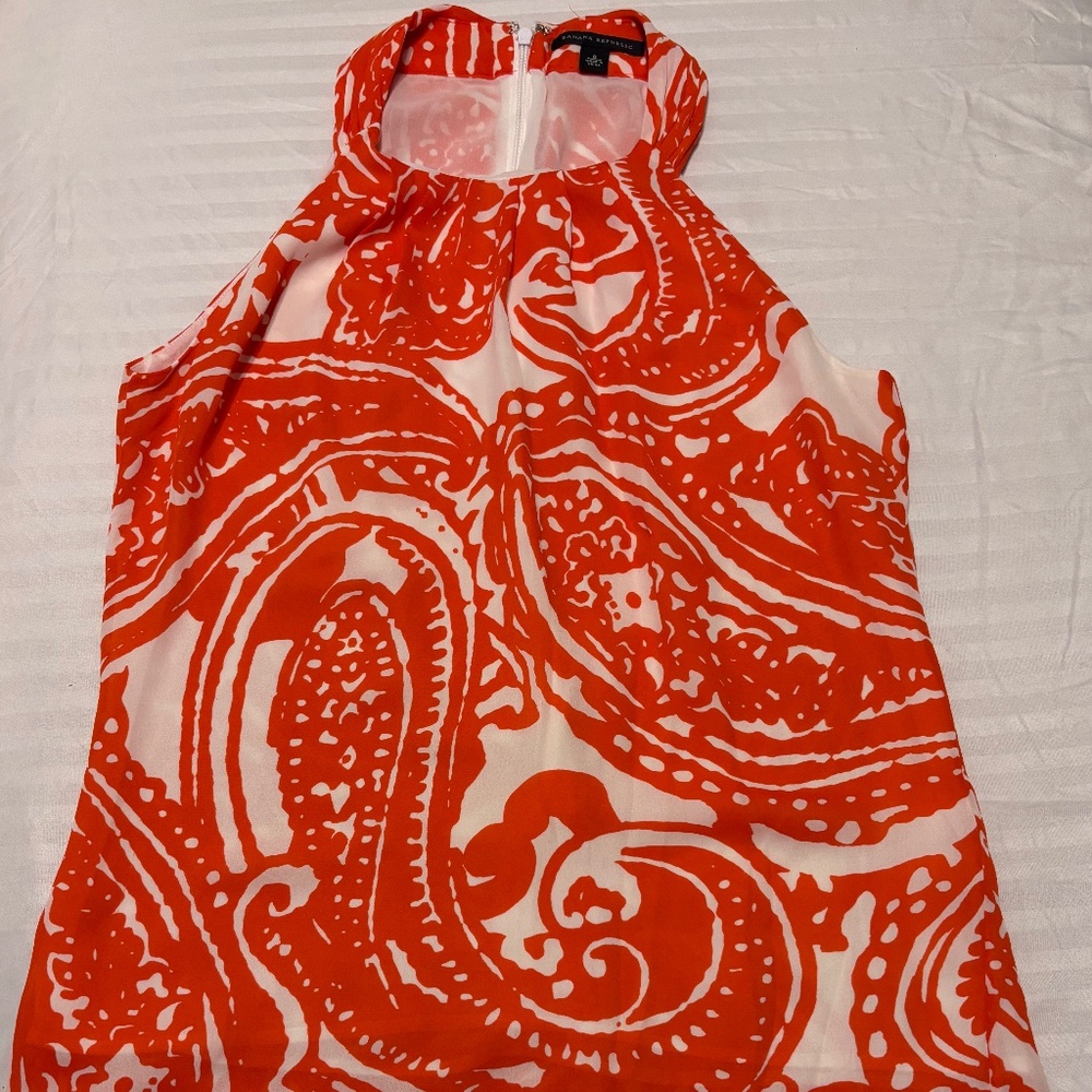 Banana Republic Sleeveless Blouse Orange/White 6 Back Zip